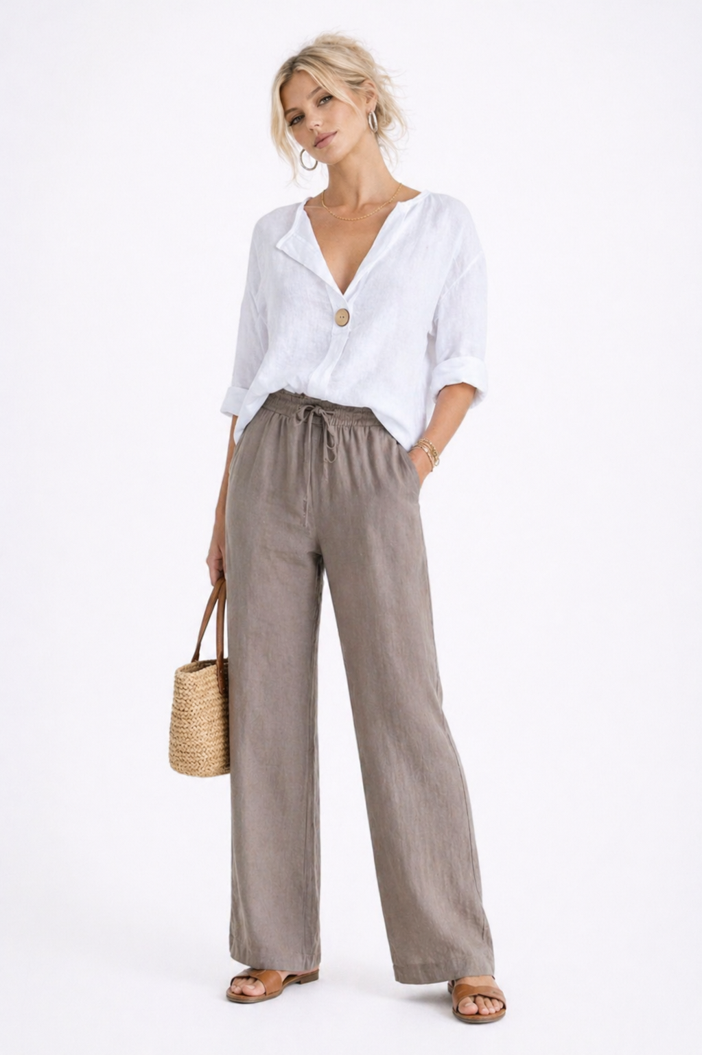 Blusa LinenSoft™ casual elegante de caída ligera y estilo premium