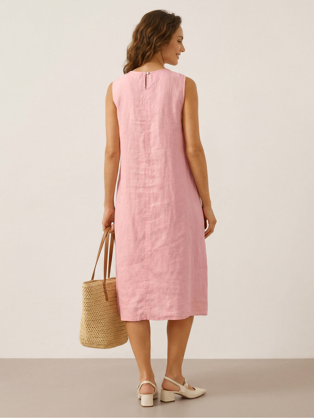 Elisabeth - Vestido midi sin mangas clásico con pliegues.