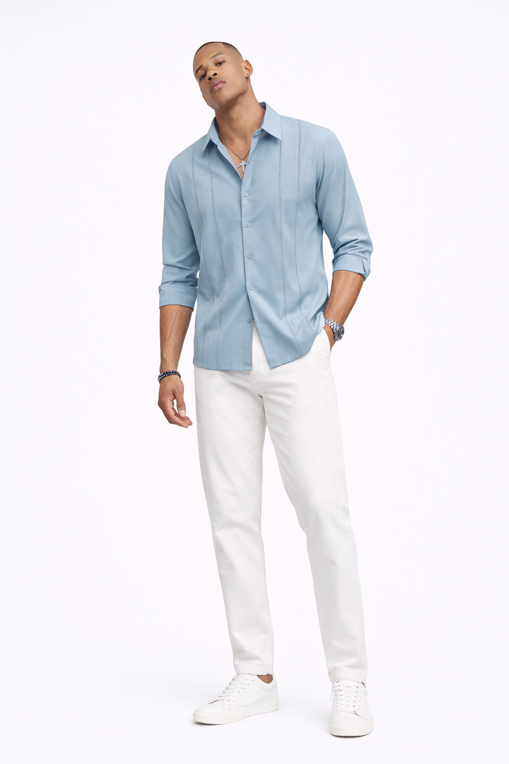 Camisa Premium Textura Vertical EliteStyle™ – Elegancia Casual con Detalles Exclusivos