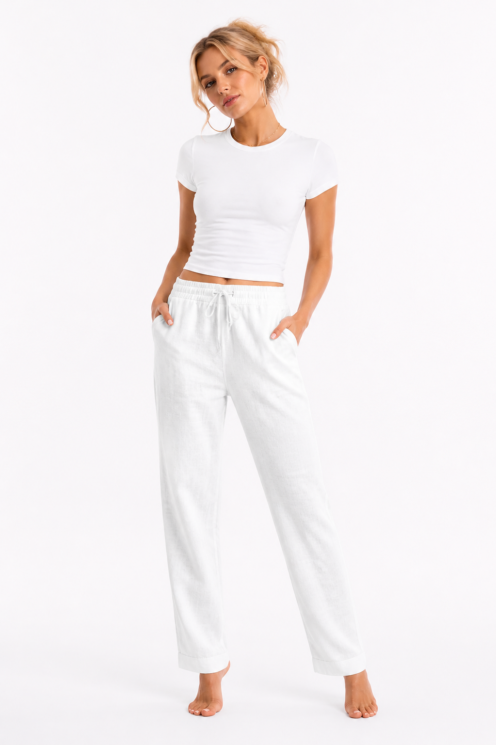 Pantalón Casual de Lino Mujer™ Cintura Elástica y Ajuste Cómodo