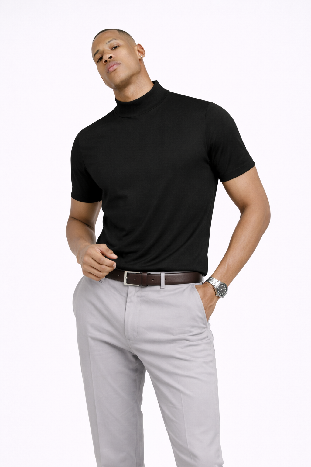 Camiseta Mock Neck Essential Fit™ de Estilo Minimalista Premium