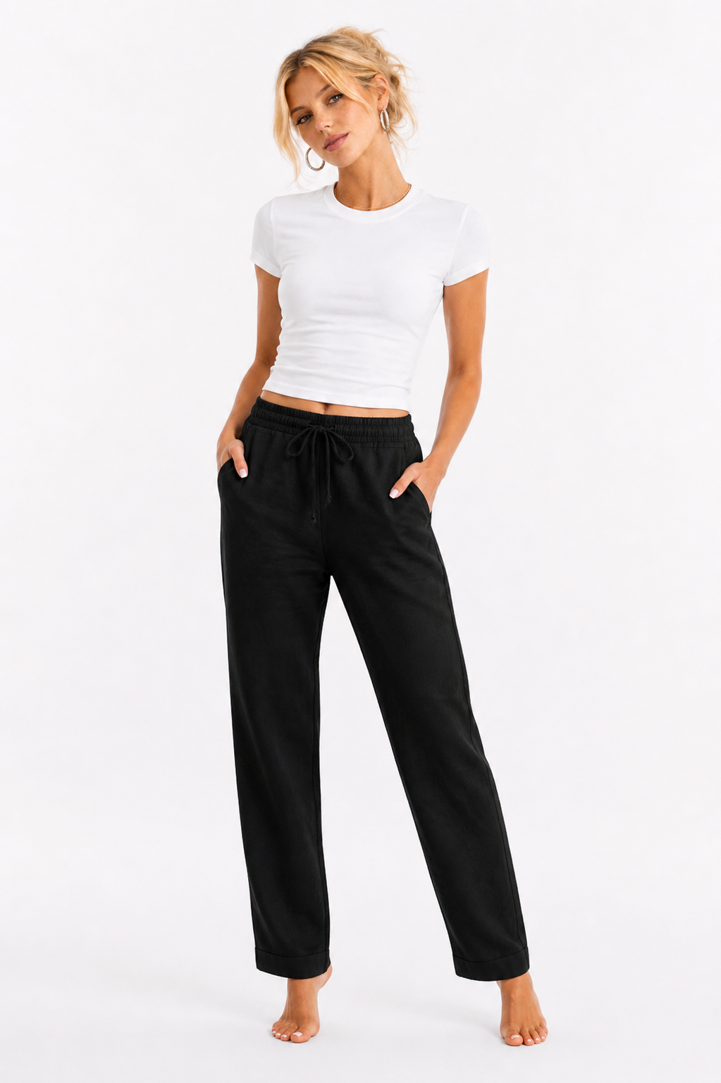 Pantalón Casual de Lino Mujer™ Cintura Elástica y Ajuste Cómodo