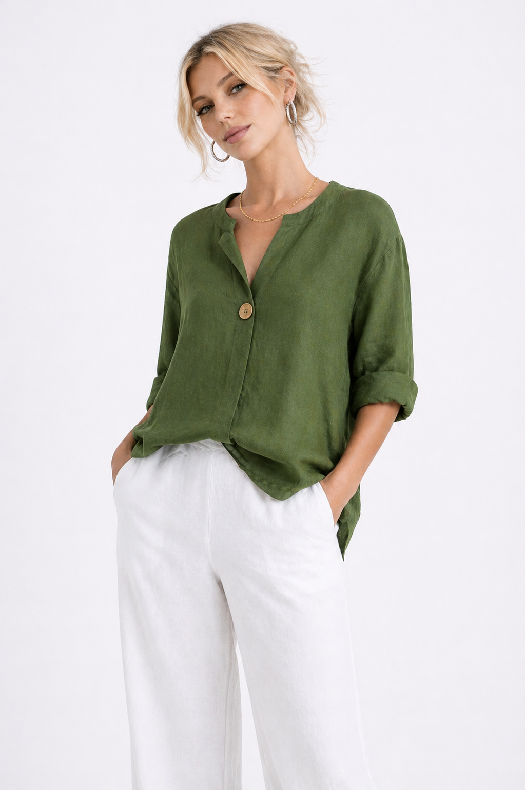 Blusa LinenSoft™ casual elegante de caída ligera y estilo premium