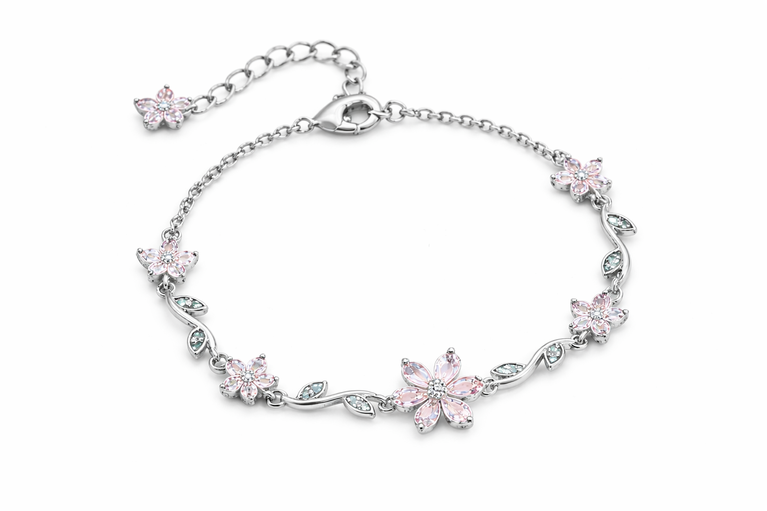 Pulsera Blossom Elegance™ – Diseño Floral con Detalles Brillantes