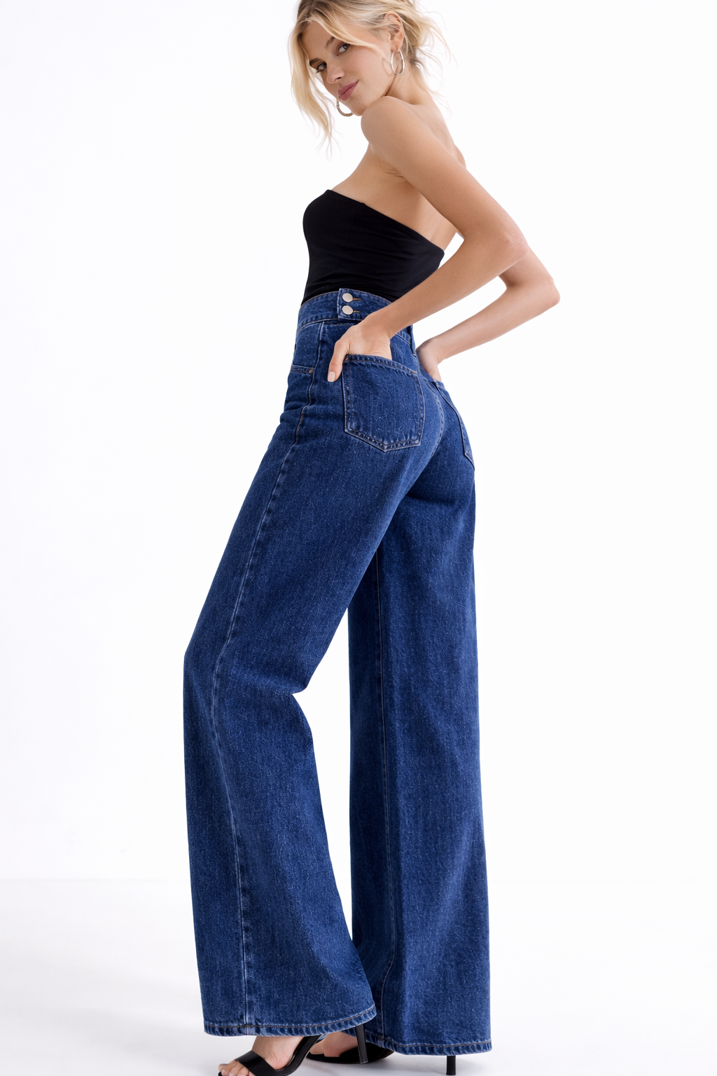 Pantalón Denim Elegance™ – Corte Amplio con Cintura Alta Estilizada