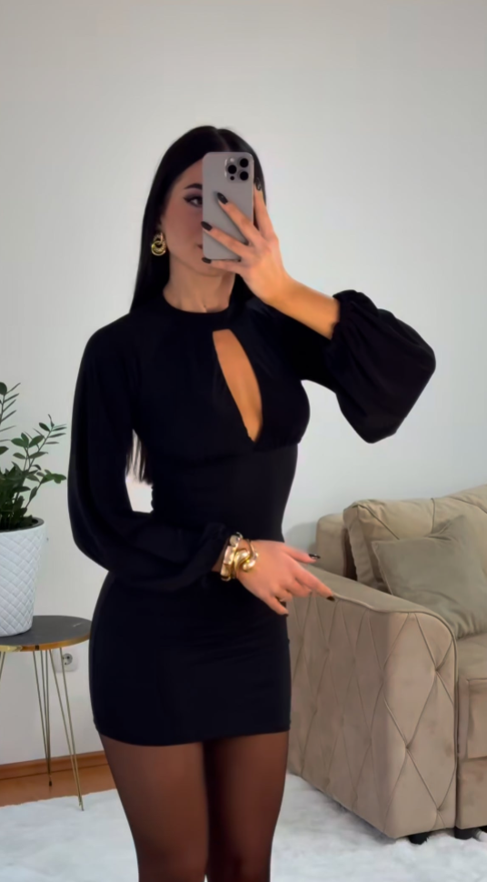 Vestido Noir™ Sculpt - Vestido Mini Elegante de Manga Larga