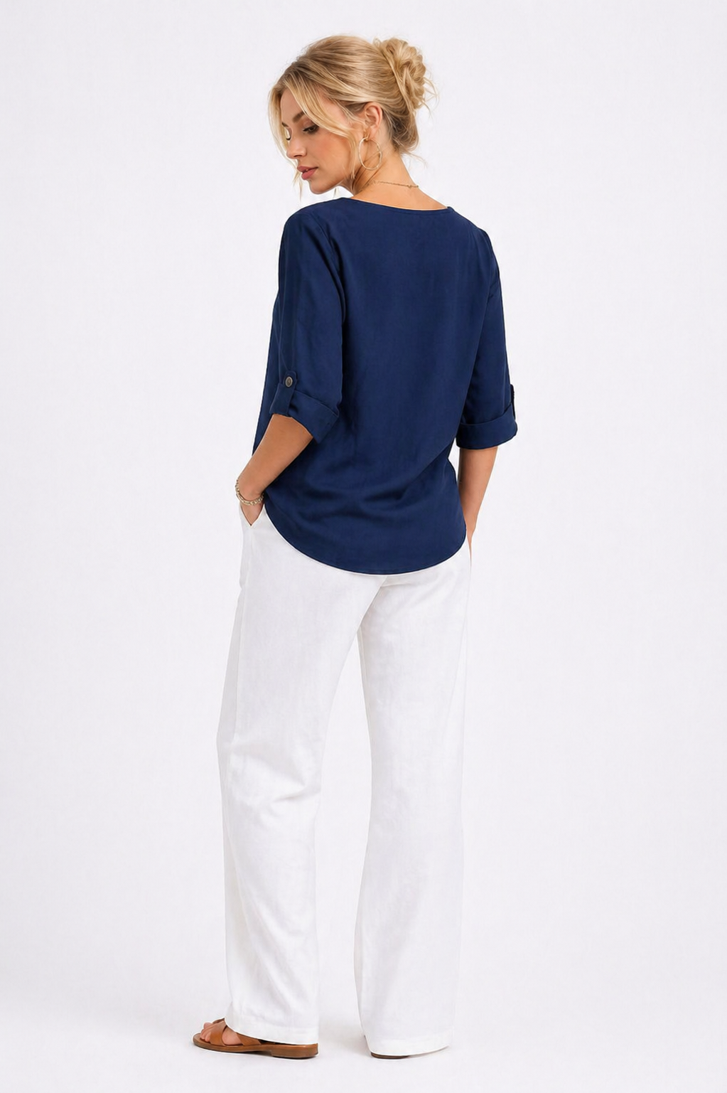 Blusa LinenSoft™ casual elegante de caída ligera y estilo premium