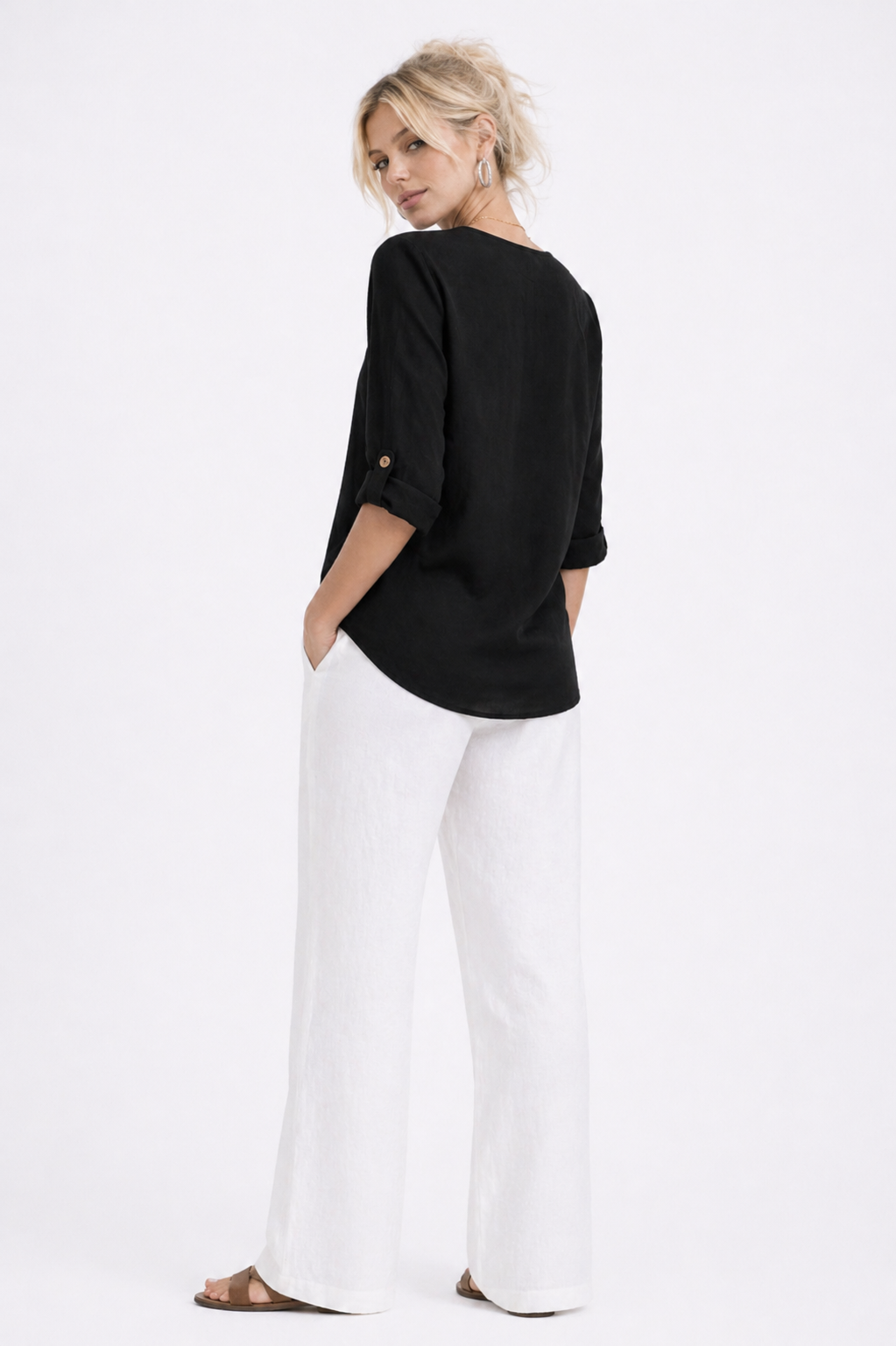Blusa LinenSoft™ casual elegante de caída ligera y estilo premium