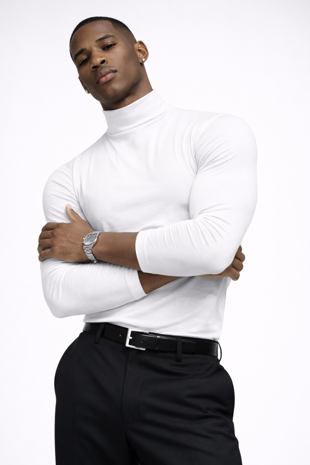 Camiseta de Cuello Alto Ajustada – Estilo Minimalista Premium