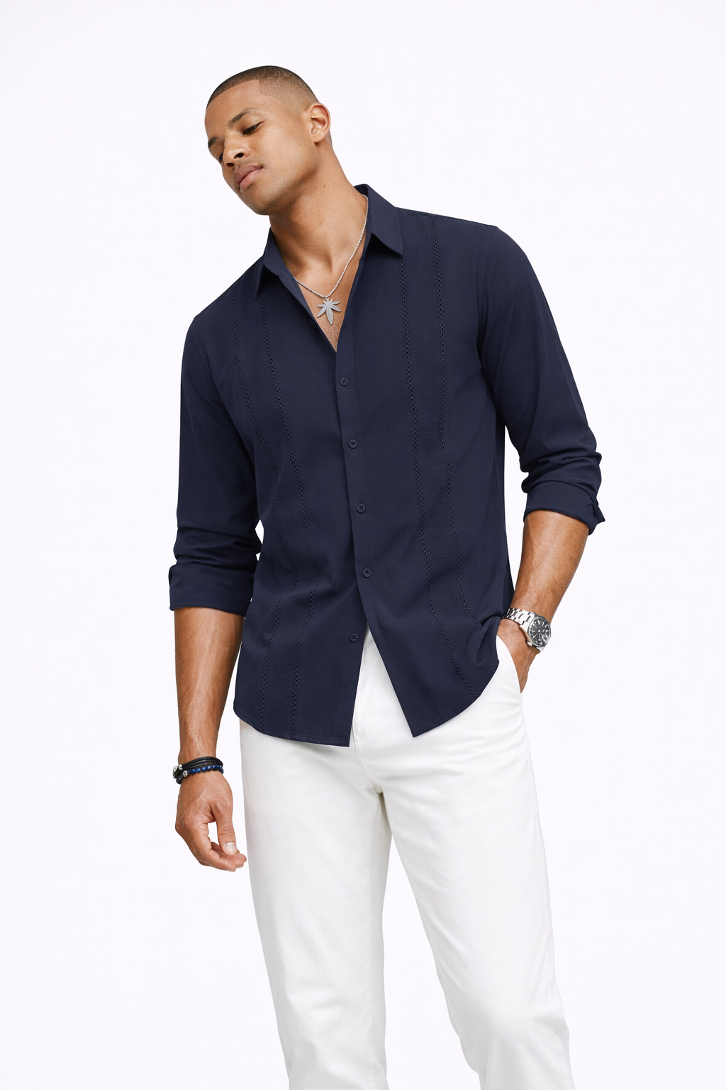 Camisa Premium Textura Vertical EliteStyle™ – Elegancia Casual con Detalles Exclusivos